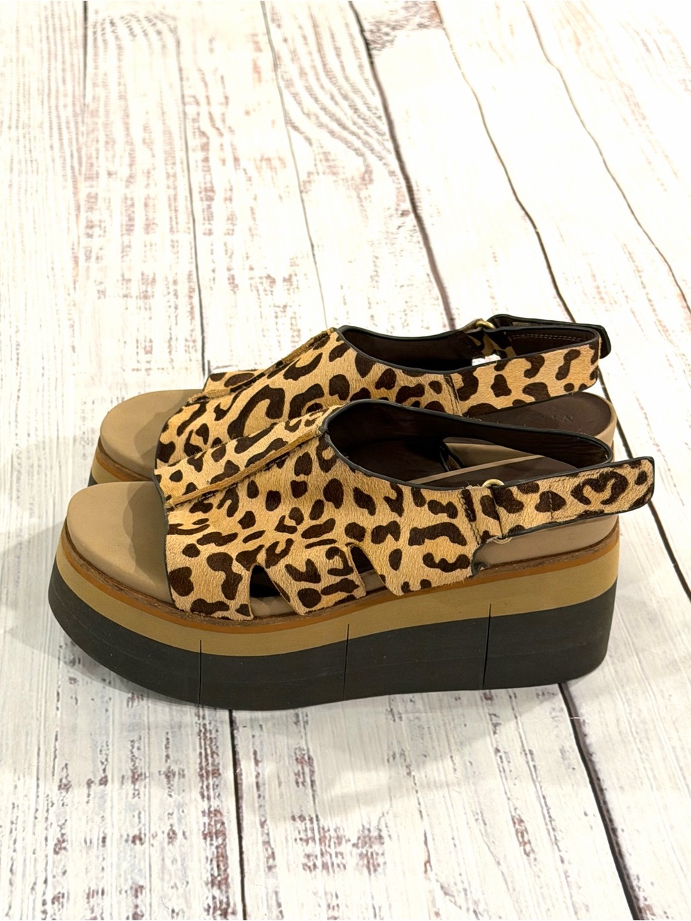 Naked Feet Women’s Real Calf Hair Animal Print Wedge Sandals Size 7M Heels